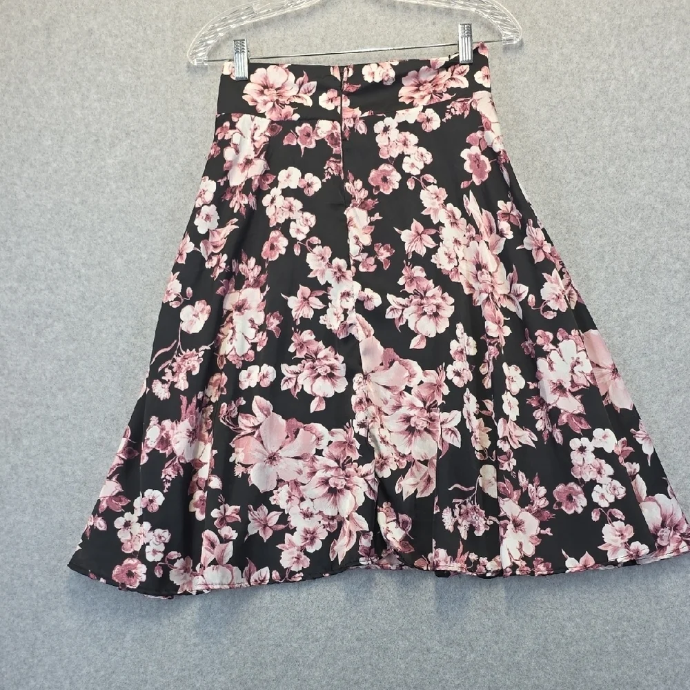 Rainbow Black Pink Floral A-Line Skirt Women’s Medium Made in USA